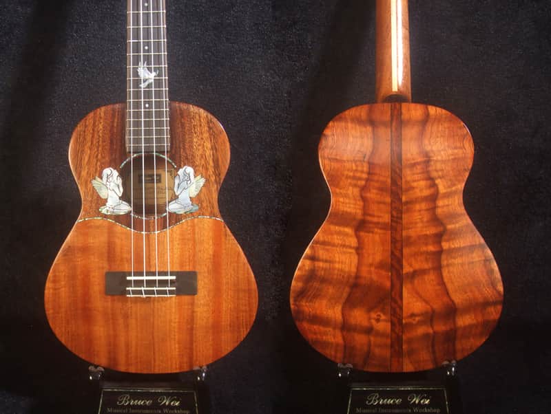 Handmade Tenor Ukulele, Solid Hawaiian Koa, Angel, Dove Inlay, Soft-bag, Bruce Wei UG17-3066 image 1