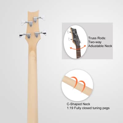 Glarry 44 Inch GIB 4 String H-H Pickup Laurel Wood Fingerboard Electric Bass Guitar with Bag and other Accessories Burlywood image 5