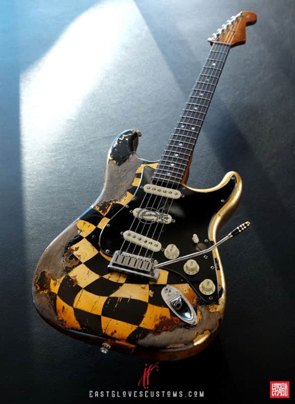 Fender American Stratocaster 60th Anniversary Diamond Edition Stratocaster Distorted Checker with Gold Leaf Aged Relic 1of1 by East Gloves Customs [Discounted by $400 Off for Limited Time Only!]