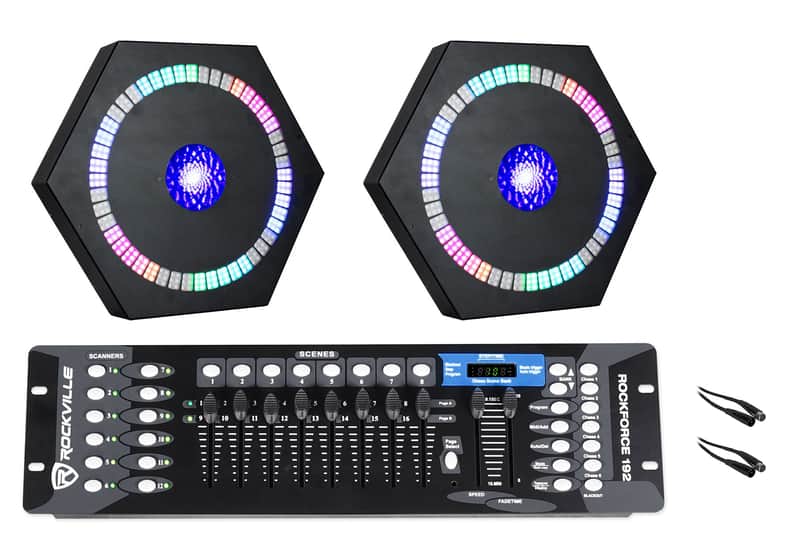 2 Eliminator Lighting Fantasy FX RGBW Effect Lights w/Center Beam+DMX Controller image 1