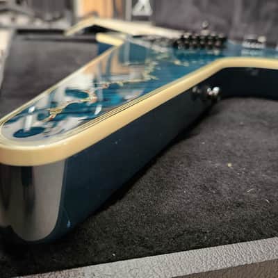 Washburn Boogiebolt Custom Boogie Street guitar with OHSC  Dime Dimebag BSG1 2005 - Blue quilt with abalone lightning bolt inlay image 16