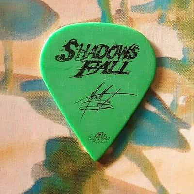 SHADOWS FALL Matt Bachand 2007 Threads Of Life Tour green pointed guitar pick image 2
