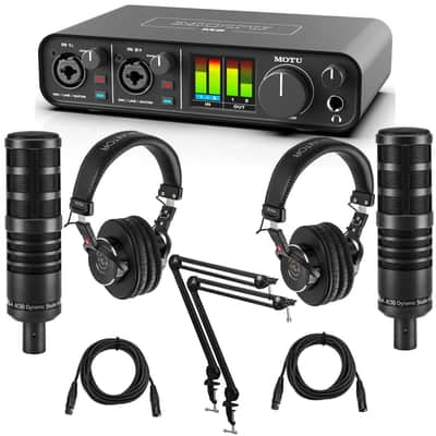 MOTU M2 Desktop 2x2 USB-C Audio Interface Bundle with 2 Pack H&A AC50 Cardioid Dynamic Microphone, 2x Professional Monitor Headphones, 2x Broadcast Arm, 2x XLR M to XLR F Mic Cable 15-Foot image 1