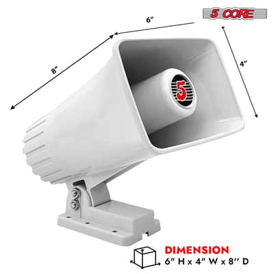 5 Core 6 Inch PA Horn 200W Loud Speaker 8Pcs Bull Horn Loud Audio 8Ohm All Weather Indoor Outdoor Use Bracket and Hardware Included - HW 405 WH 8PCS image 7