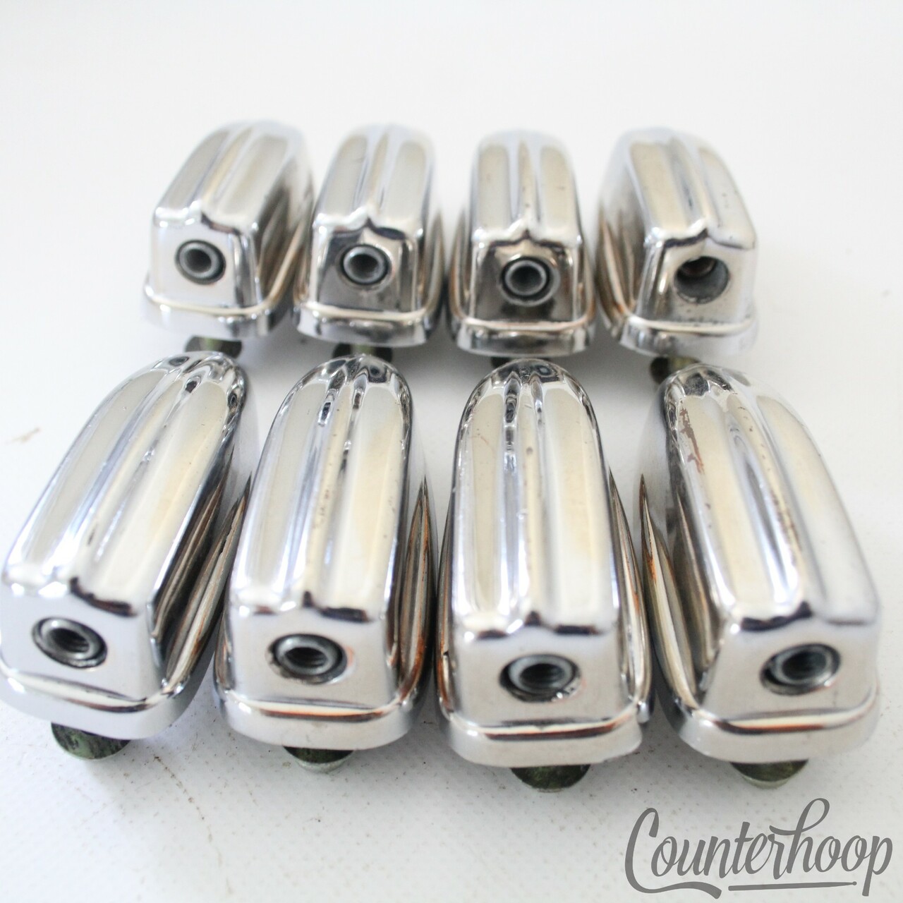 Pearl 8x Bass Drum Lugs Chrome Metric 2 3/8" Japan Wood-Fiberglass Vintage 70s* — main photograph
