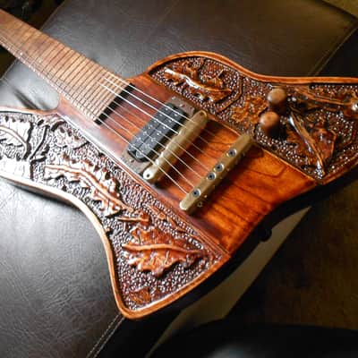 carved and hand painted , 7 strings firebird st guitar/bass ,aged  old cedar,neck thru, preorder now image 1