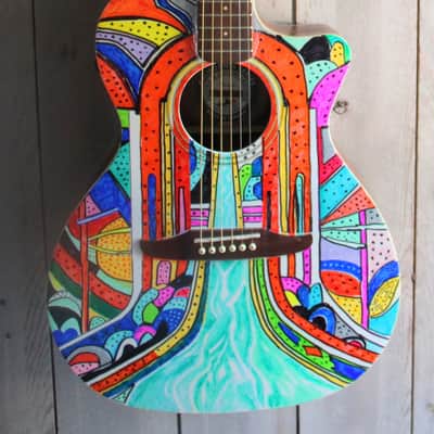Fender California Series CUSTOM Art guitar LE Newporter Player - " A RIVER RUNS THROUGH IT "w/Soft Case image 2