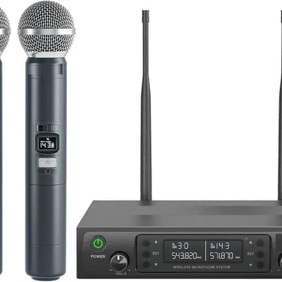 Wireless Microphone System, Dual Wireless Mics,w/ 2 Handhelds, Auto Scan,2x100 UHF Frequencies,328ft Range,Dynamic Microphone for Singing, Karaoke, Church image 1