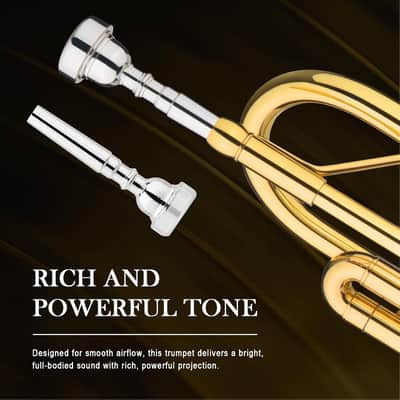 Bb Standard Trumpet, Student Trumpet Set for Beginner, Brass Trumpet Instrument with Hard Case, Cleaning Kit, 7C Mouthpiece and Gloves, Ideal Gift for School Band Orchestra image 3