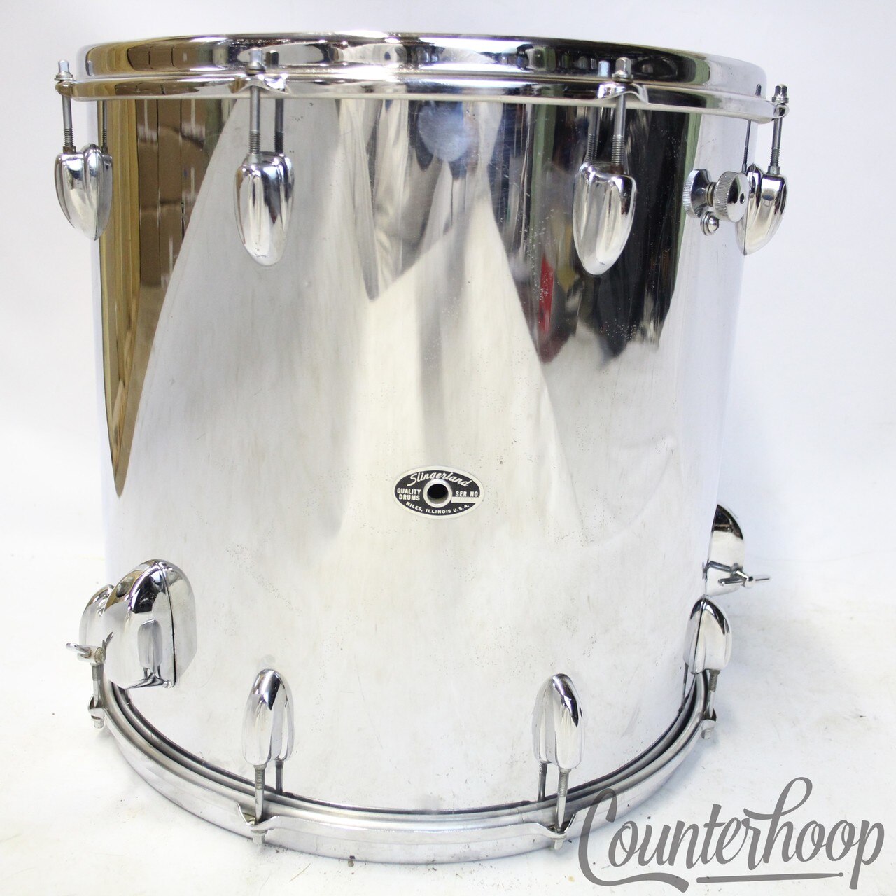 Slingerland 16x16"Chrome Over Wood Floor Tom Drum Vintage'70 Niles COW Choc Milk — main photograph