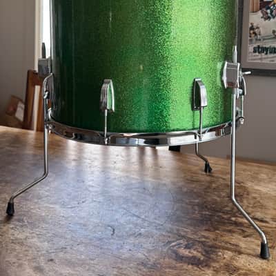 VG Vintage Ludwig No. 952 Classic 16x18" Floor Tom with Keystone Badge Mid 60’s Green Sparkle image 7