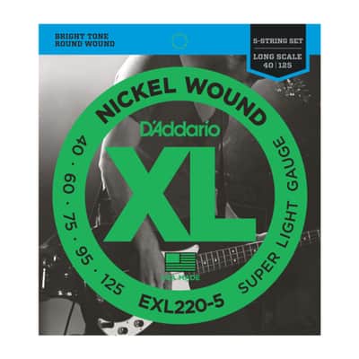 D'Addario Bass Strings XL Nickel 40-125 40-60-75-95-125, EXL220-5 - String Set for 5 String Bass Guitar image 1