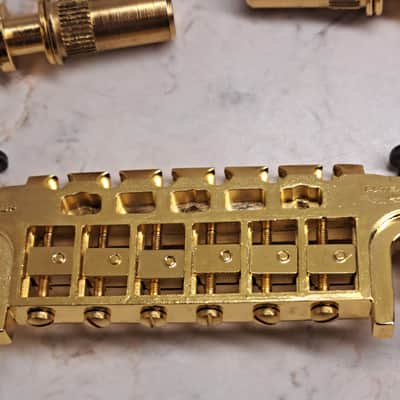 Ibanez Rare Vintage Short Stop Schaller Style Wraparound Guitar Bridge - Patent Pending Japan-70's - 90's - Gold Finish image 5