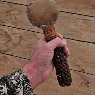 Traditional Corn Cob Rattle - Handmade Native American Style Rawhide Shaker image 2