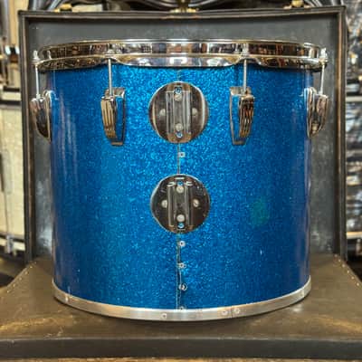 VINTAGE 1970's Ludwig 12x14" Blue & Olive Badge Concert Tom in Blue Sparkle image 2