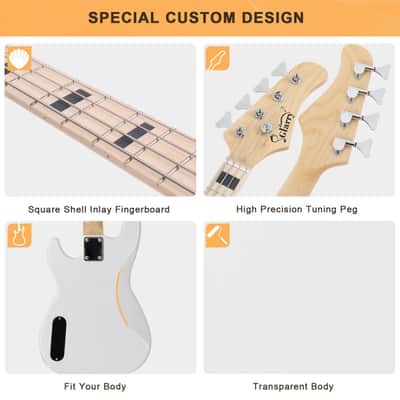 Glarry GP PRO Electric Bass Guitar NO Pickguard White / 20W Amplifier image 4
