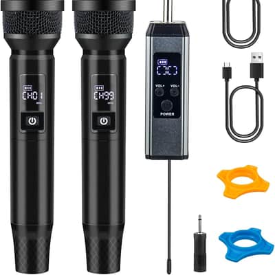 Wireless Microphones, Wireless Bluetooth Karaoke Microphone with Rechargeable Receiver(40H - 500 Ft Range), Karaoke Microphone Set for Singing, Wedding, DJ, Party, Speech, Church image 1
