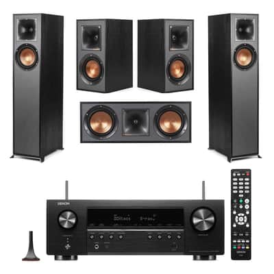 Klipsch Reference 5.0 Home Theater System with 2x R-610F Floorstanding Speaker, R-52C Center Channel Speaker, 2x R-41M Bookshelf Speaker and Denon AVR-S670H 75W 5.2-Channel Receiver image 1