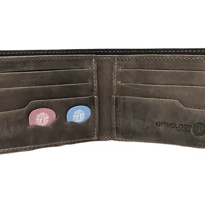 Anthology Gear Minimalist Leather Bi-Fold Wallet with Guitar Pick Holder - Aged Steel image 1