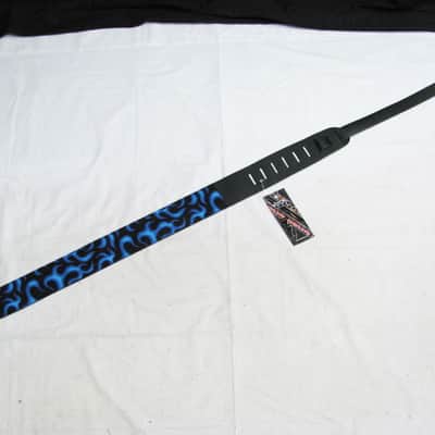 PERRI'S Blue Flames Fire nylon and leather GUITAR strap NEW graphic image 2
