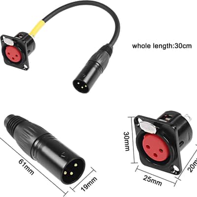 D-Type XLR Female Panel Mount to XLR Male Connector Pass Through Cable,3 Pin Mic XLR Feed/Pass Thru Converter Compatible with Microphone - 30cm/11.8inch 1 Pcs image 2