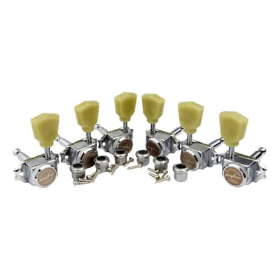 3X3 Vintage Style Locking Guitar Machine Heads – 1:15 Ratio Lock String Deluxe Tuning Key Pegs Tuners Set Replacement For Electric, Acoustic Or Folk Guitars - Chrome image 2