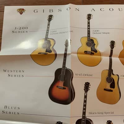 Gibson Fold Out Brochure B.B King Poster 90’s J-200 100 Xtra 30 45 chicago 35 SJ 30 Blues King Electro L-00 image 2