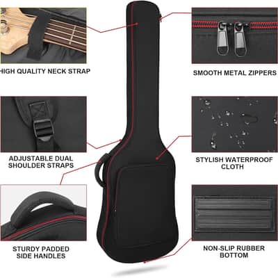 Bass Guitar Bag, Bass Guitar Bag Gig Bag Backpack Electric Bass Guitar Case Soft 0.38 inch Padding Lightweight with Pockets Waterproof (Black) image 3