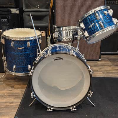 Vintage 1967 Rogers ONE OWNER 4pc Holiday Drum Kit Blue Onyx w/ Legs & Mounts + Silver Powertone Snare image 1