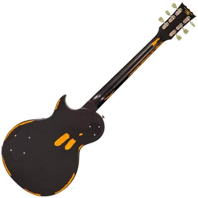 Vintage V100 ICON Electric Guitar ~ Distressed Black Over Sunburst image 2