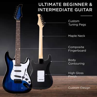 Beginner 39 In Electric Guitar Kit w/ Case, 10W Amp, Tremolo Bar - Blue image 3