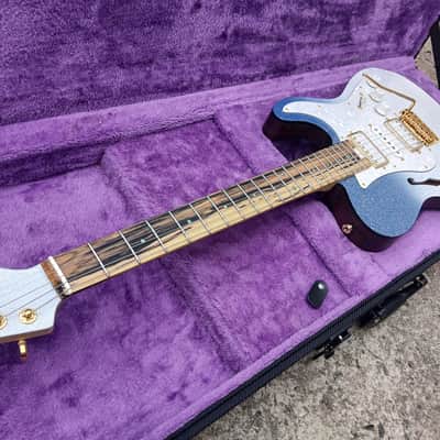 HI Guitar Custom Tele Semi-hollow Body Blue white sparkle image 5