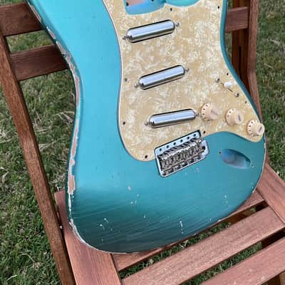 MJT Stratocaster body fits Fender 2015 *Metallic* Lake placid blue relic. Amazing finish checking! image 12