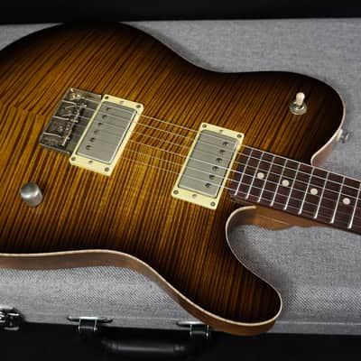 Patrick James Eggle Guitars Oz-T Tele Drop Top in Tiger Eye Burst - Master Grade Flame  Maple Top image 4