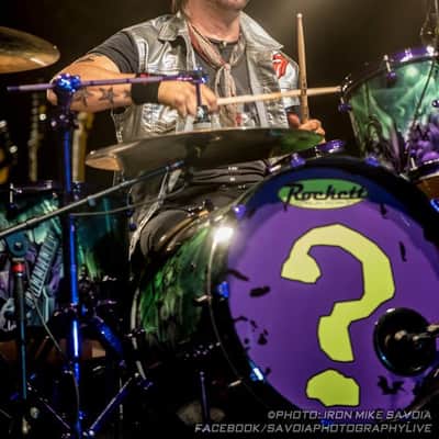Rikki Rockett's Poison, Rockett Drum Works "Zombie" Kit: 22", 12", 14", 16", 6x14" Snare.  Purple Hardware 2012 - Custom Graphics By Craig Fraser. SIGNED! image 2