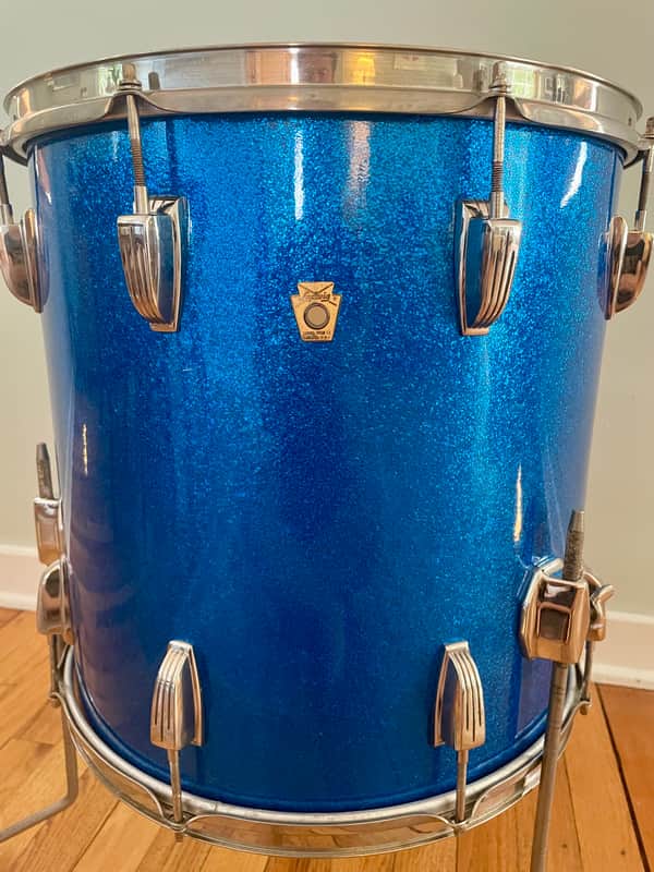 Ludwig 16x16 floor tom 1965 - Blue sparkle w/nickel hardware image 1