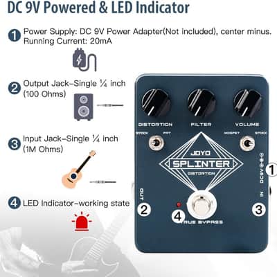JOYO Distortion Guitar Effect Pedal with Selectable MOSFET & FAT Clipping Thick Boost Distortion - True Bypass (SPLINTER JF-21) (Price includes the import duty for US buyer) image 1