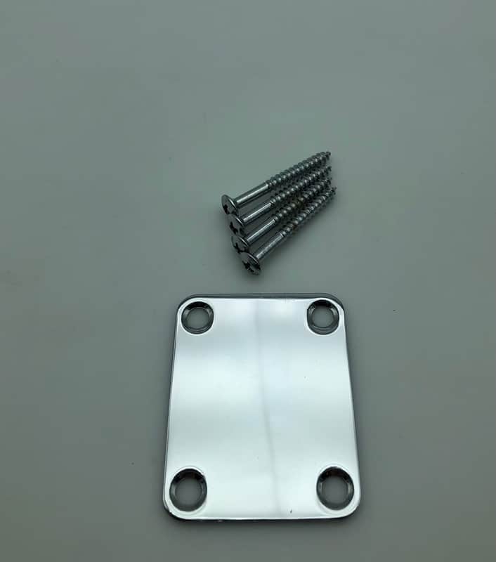 Stratocaster/Telecaster Style Neck Plate w/Hardware - Chrome image 1