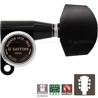 NEW Gotoh SG360-EN01 MGT Locking Tuners L3+R3 Keys Large EBONY Buttons 3x3 BLACK