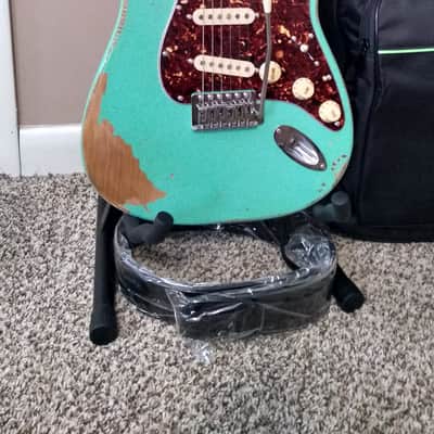 Sawtooth ES Alder Body Relic Surf Green Stratocaster with New Padded Gig Bag and Leather Strap image 3