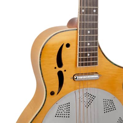 Gold Tone Mojo Flamed Solid Maple Top Mahogany Round Neck Resonator Guitar with Pickup and Case image 3