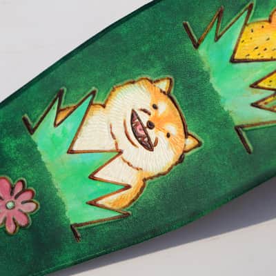burnyblack custom made guitar strap - animals in forest leather/green image 16
