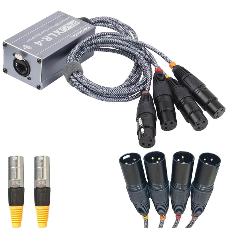 Efficient Organized 4 Channels 3-Pin XLR Snake Box Extender for Stage Lighting and Audio Recording Studio XLR/AES/DMX Channel Over Ethercon Cable with Numbered XLR Cords (RJ45 XLR-4, 2) image 1