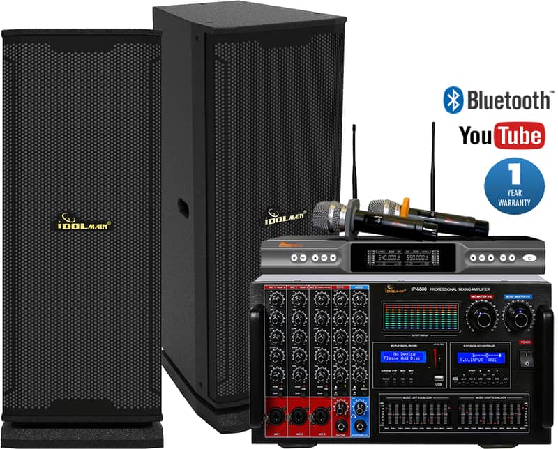 Karaoke System 8000W Mixing Amplifier, 6000W Floor Standing Speakers, Dual Wireless Microphone Bild 1