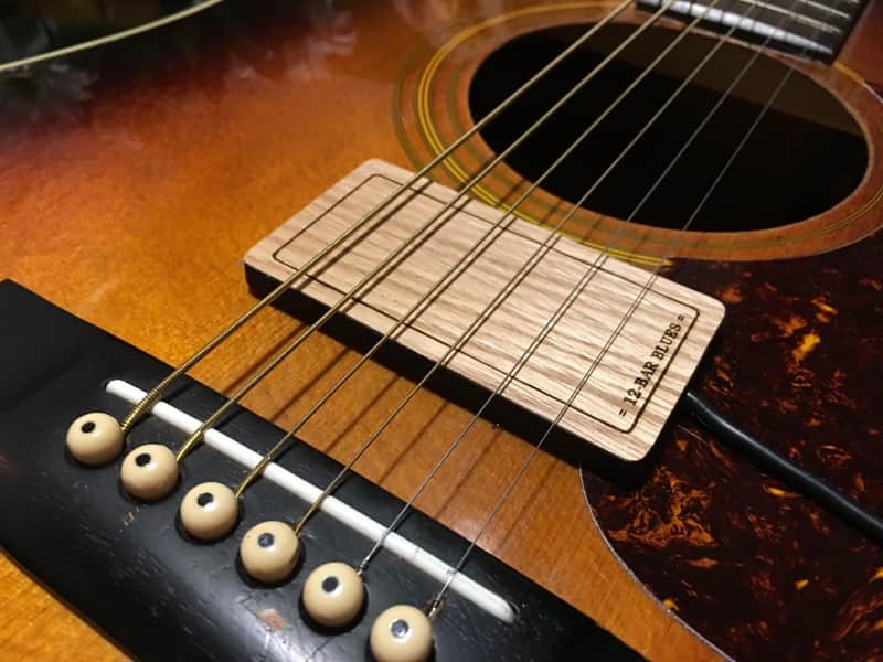 12-Bar Blues Acoustic Oak Humbucker Pickup w/ Volume Control, Adhesive Mount, NO hole to cut, USA image 1