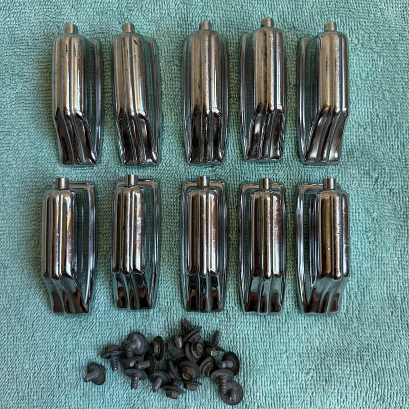 Rogers Lot of 10 Beavertail Vintage Bass Drum Lugs + Screws Springs - Lot 1 70s - Chrome image 1