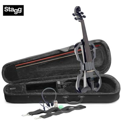 Stagg EVN X-4/4 BK 4/4 Electric Violin Set w/Soft Case, Straps, Bow, Rosin, Headphones & 9V Battery image 1