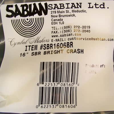 Sabian SBR 16" Bright Crash Cymbal/Model #SBR1606BR/New image 4