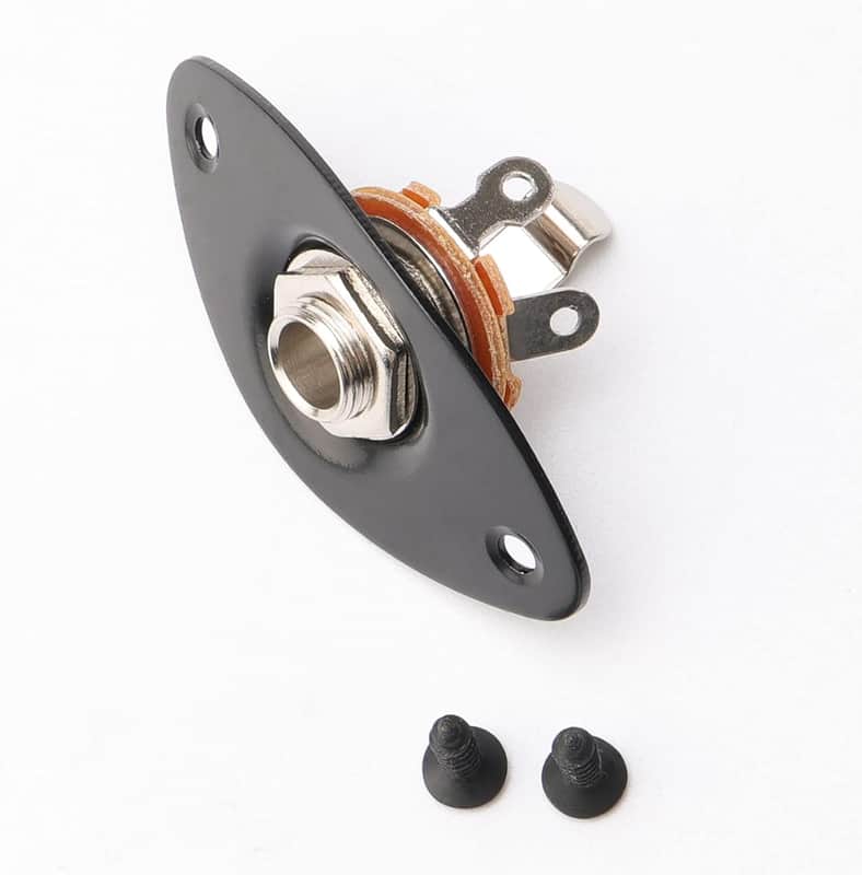 Black Oval Guitar Jack Plate, 1/4" Output Input Jack, Replacement for Electric Guitar Parts, Strat, Tele, Bass, Endpin Jack Nut image 1