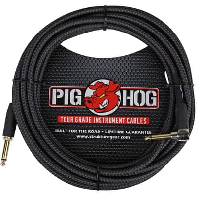 10 Pack Pig Hog PCH20BKR Black Woven ¼” TO ¼” Right Angle Instrument Cable, 20ft image 2